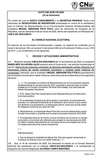 CNE avocó conocimiento de la demanda por pérdida de investidura contra Miguel Polo Polo