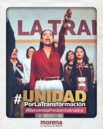 Ariadna Montiel Reyes fue designada como nueva presidenta nacional de Morena durante el VIII Congreso Nacional Extraordinario del partido en México. | (Crédito: X@PartidoMorenaMx)