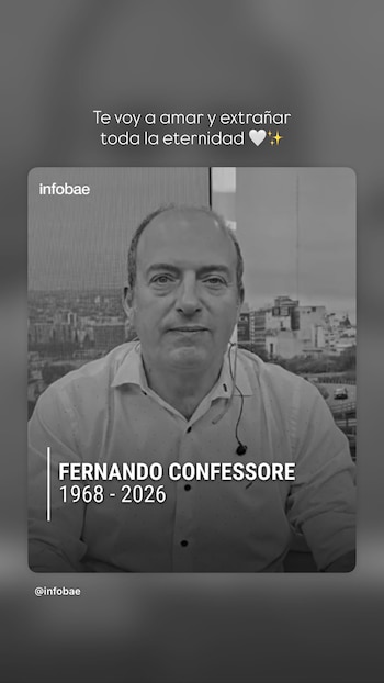 Fotografía en blanco y negro de Fernando Confessore acompañada por el texto 'Te voy a amar y extrañar toda la eternidad' en una red social