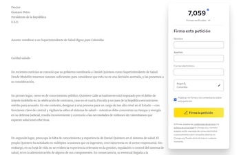 Varias entidades y personas del sector público han expresado inquietudes por la trayectoria profesional y los procesos judiciales que involucran al exalcalde, solicitando un perfil técnico para el cargo - crédito captura de pantalla Change.org