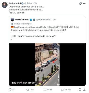 Captura de la cuenta oficial de Javier Milei en X