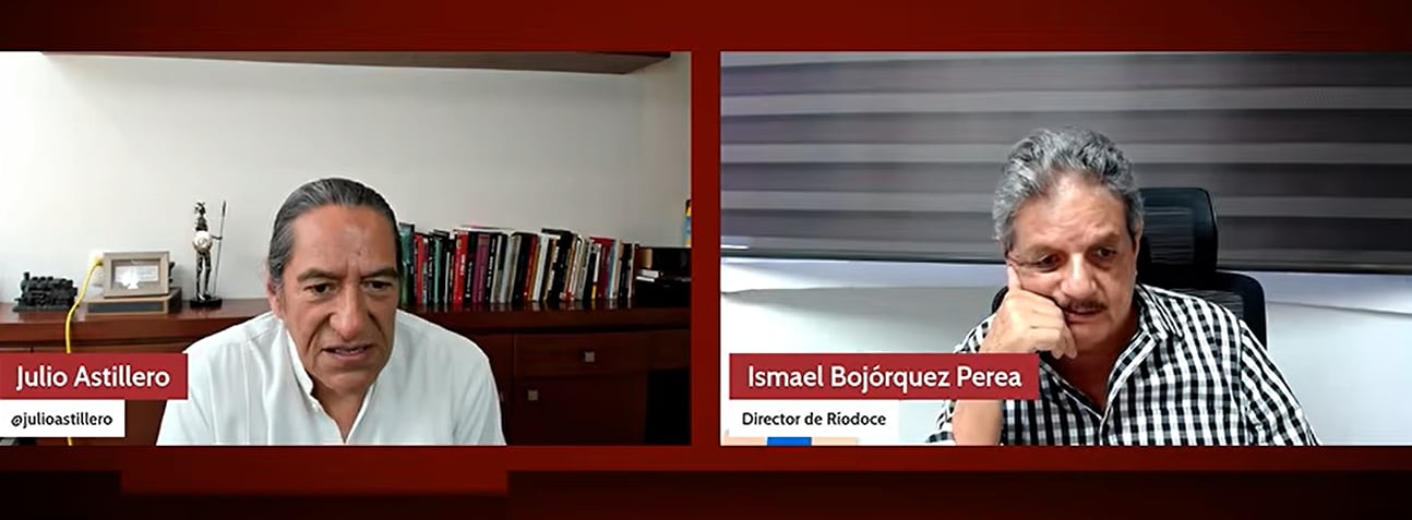 La entrevista entre Julio Astillero (a la izquierda) e Ismael Bojórquez se llevó a cabo este miércoles 9 de septiembre. (Crédito: Yotube | captura de pantalla: Julio Astillero)