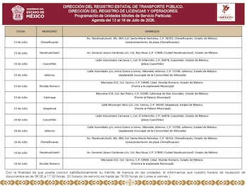 Las unidades móviles que darán atención esta semana brindarán atención de 9:00 a 17:30 horas (Secretaría de Movilidad del EDOMEX)