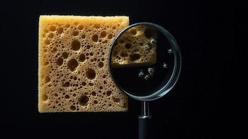 Imagen de una esponja de cocina con microorganismos y bacterias visibles. Otras opciones: gérmenes ocultos, higiene doméstica, focos de infección. - (Imagen Ilustrativa Infobae)