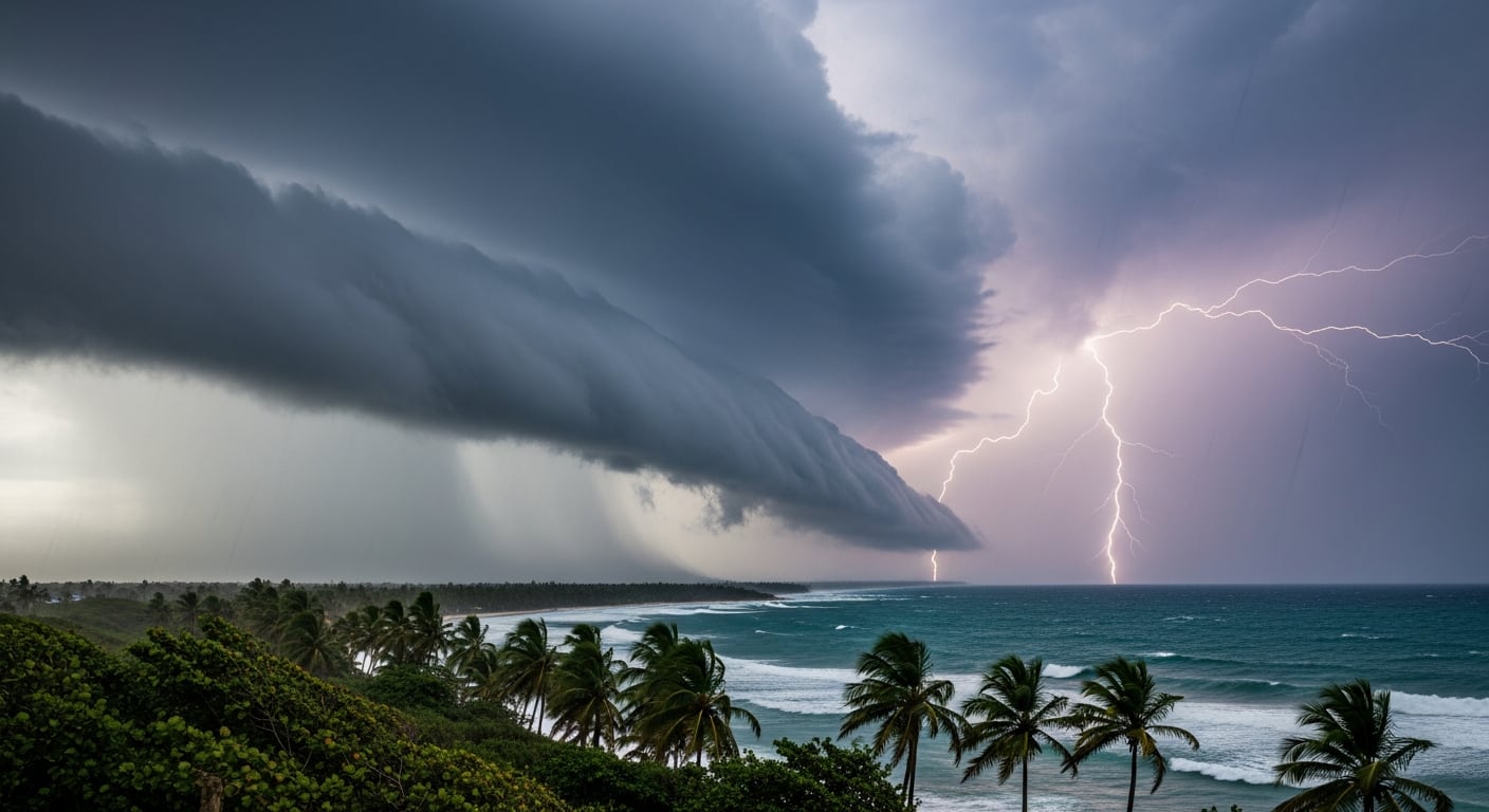 Una impresionante tormenta eléctrica con intensas lluvias y relámpagos ilumina el cielo sobre la costa de República Dominicana, producto de una vaguada. (Imagen Ilustrativa Infobae)