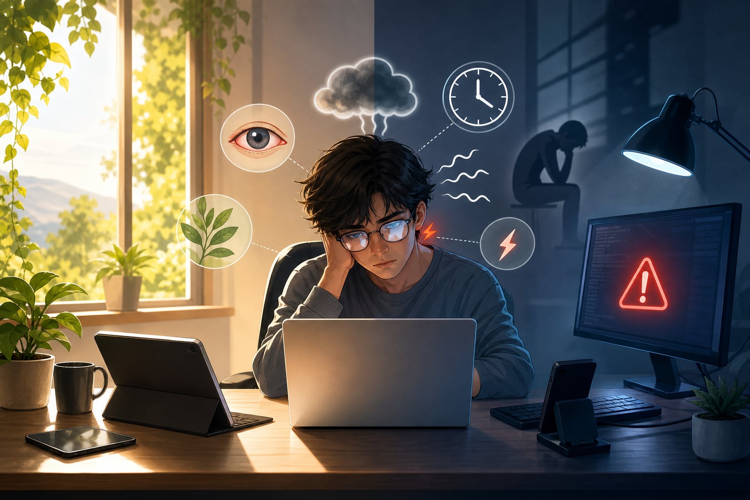 El uso intensivo de dispositivos electrónicos favorece la aparición de fatiga visual, dolor cervical y alteraciones del sueño, advierten investigadores internacionales (Imagen Ilustrativa Infobae)