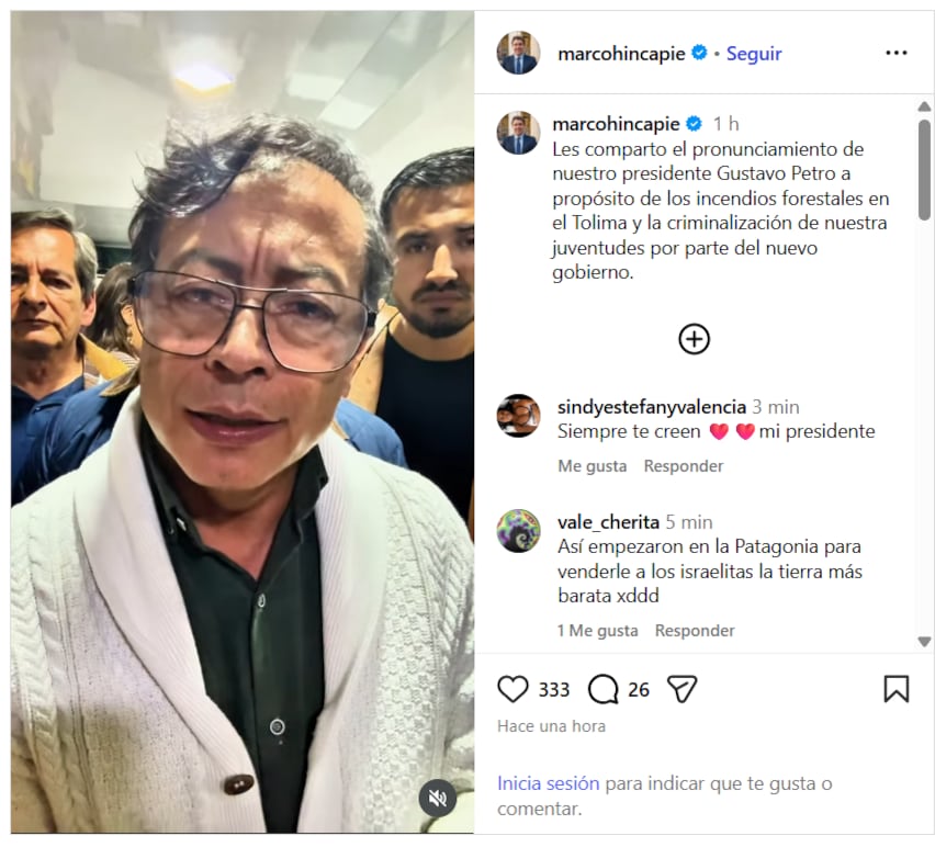 Gustavo Petro sobre incendios forestales - crédito marcohincapie/Instagram