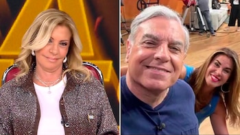 Imagen dividida: a la izquierda, Susana Roccasalvo sentada y sonriente; a la derecha, Carlos Monti sonriendo en una selfie con una periodista. Ambos en interiores