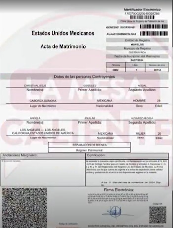 Acta de matrimonio de Christian