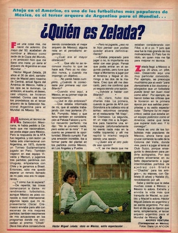 La revista El Gráfico presenta a Héctor Zelada antes del Mundial 86