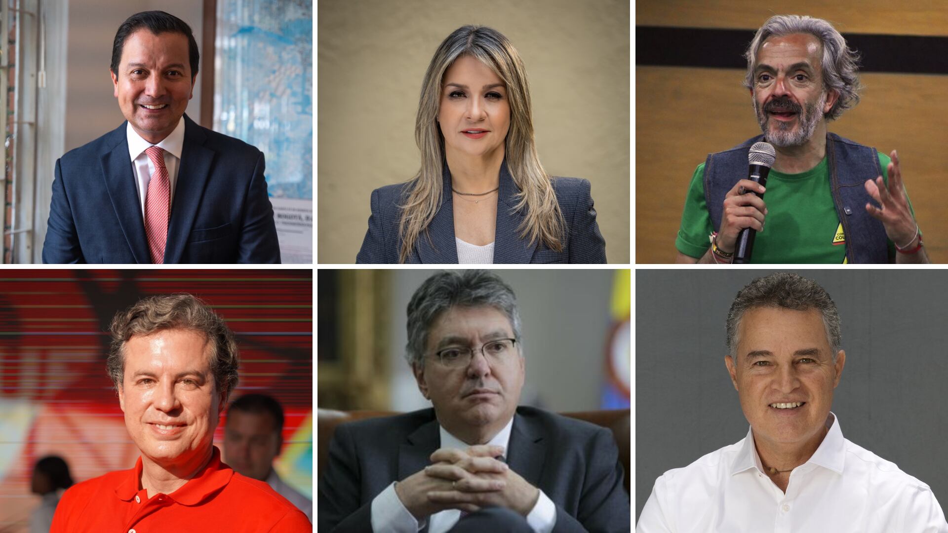 David Luna, Vicky Dávila, Juan Daniel Oviedo, Juan Manuel Galán, Mauricio Cárdenas y Aníbal Gaviria (de izquierda a derecha) participarán en la consulta interpartidista de centro-derecha - crédito redes sociales