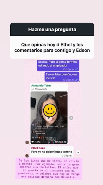 “Volvió a mentir”, escribió Barboza al referirse a la supuesta amistad entre Ethel Pozo y Christian Domínguez. IG