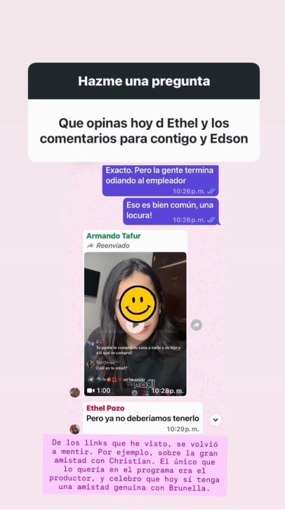 “Volvió a mentir”, escribió Barboza al referirse a la supuesta amistad entre Ethel Pozo y Christian Domínguez. IG