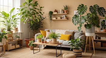 Un salón varias plantas decorativas