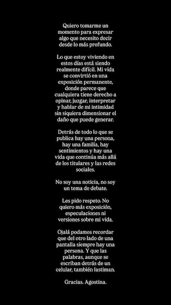 El comunicado de Agostina Navarrete
