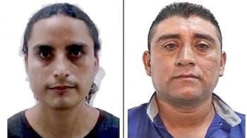 Dos fotografías de frente de dos hombres sobre fondo blanco, separadas por una delgada línea negra vertical.