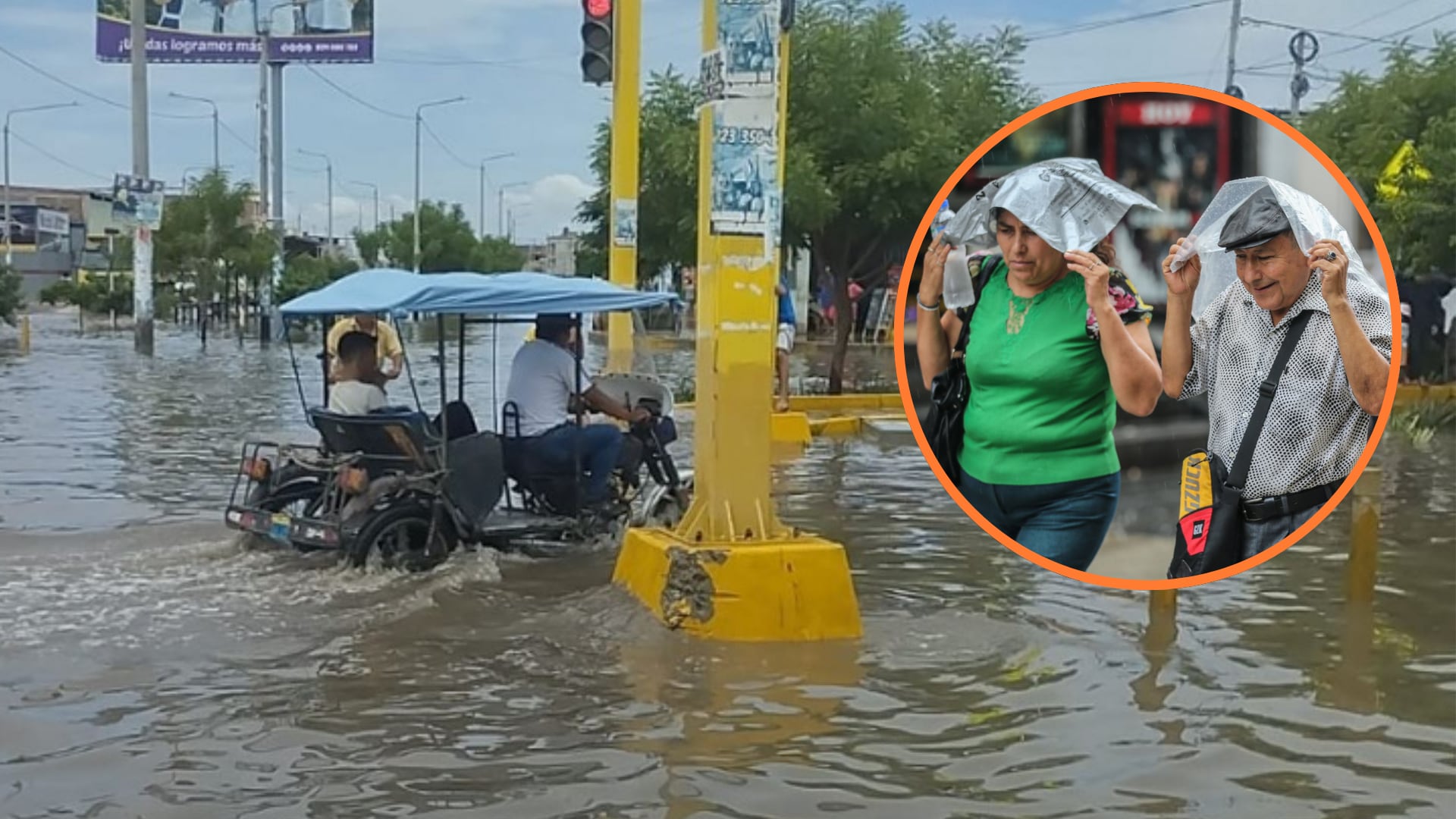 Senamhi pronostica fuertes lluvias desde el 16 al 18 de febrero en la costa norte y sierra. (Fotocomposición Infobae Perú (Marlon Carrasco)/Foto: Andina)