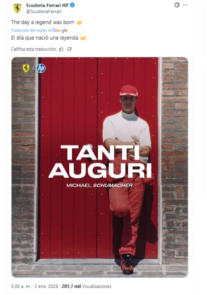 El mensaje de la escudería Ferrari, donde Schumacher ganó cinco títulos de la F1