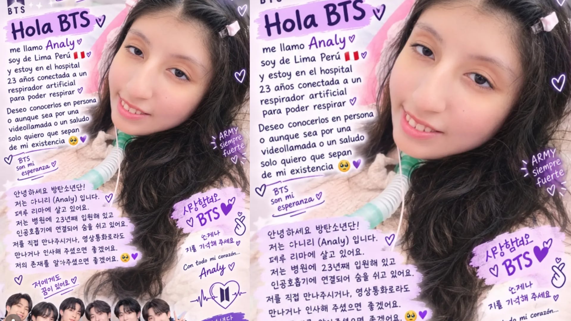 Analy explicó que, por su condición de salud, no puede asistir a conciertos y sueña con una videollamada o un saludo de BTS.