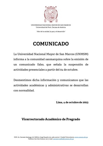La UNMSM anuncia la continuidad