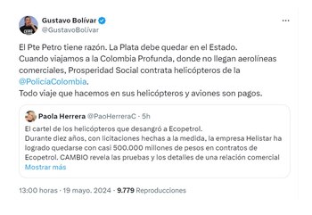 Gustavo Bolívar sobre denuncias en Ecopetrol y el cartel de los helicópteros