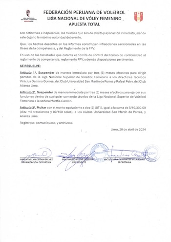 LNSV interpuso sanción a técnicos