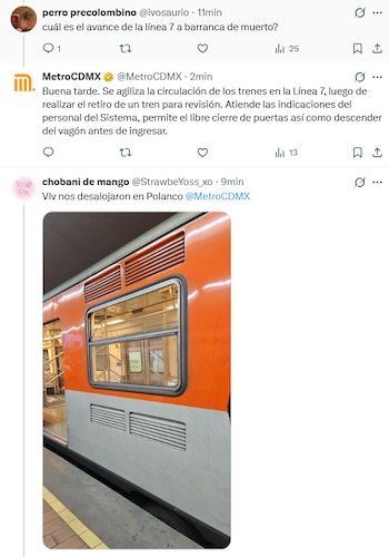 Desalojo y retiro de tren en la Línea 7 del Metro. (X)