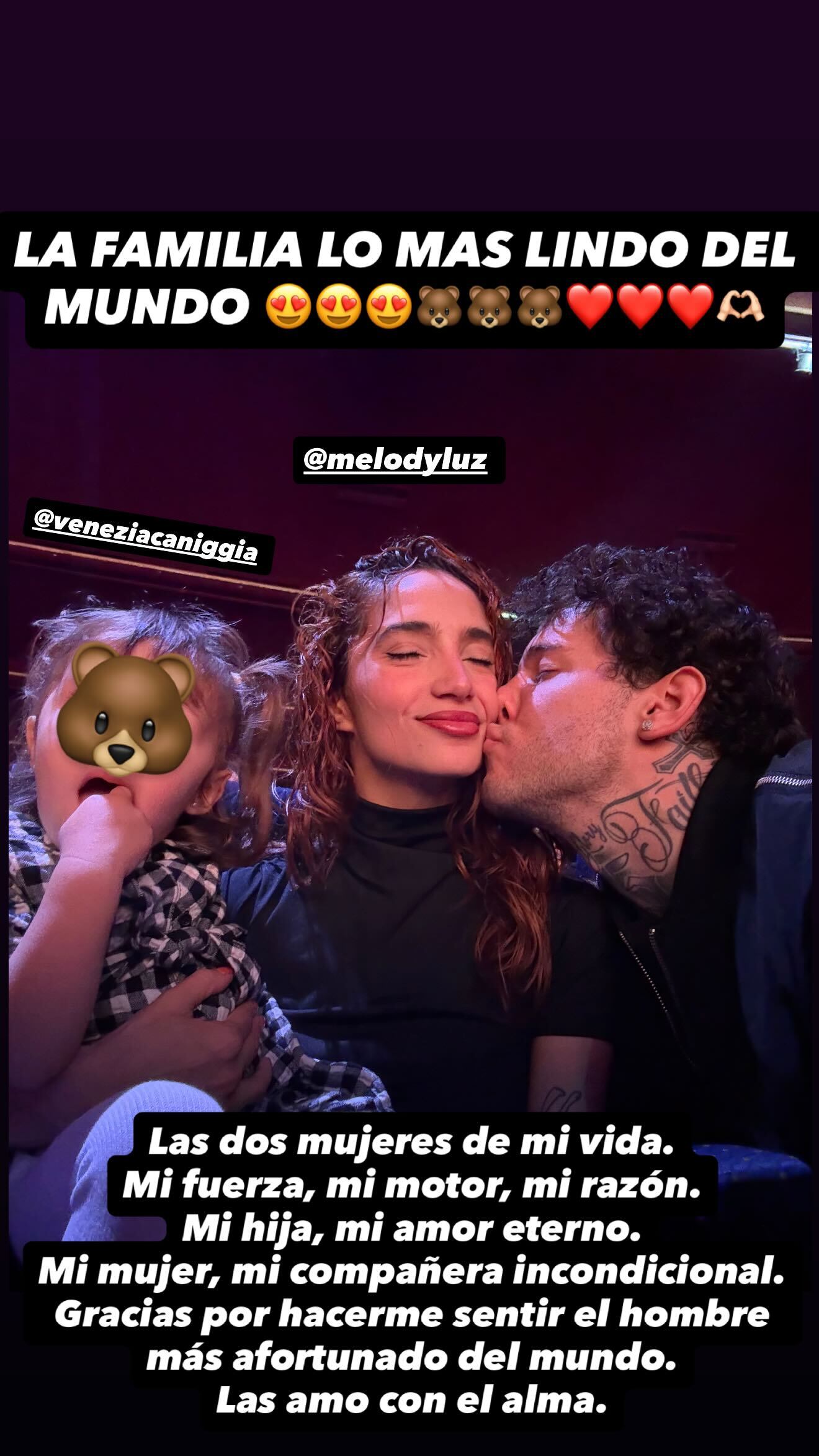 El mensaje que Alex Caniggia le dedicó a Melody Luz y a su hija