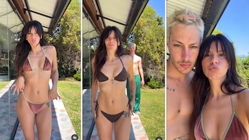 Gimena Accardi quiso mostrar su colección de bikinis y terminó bailando al aire libre con su novio, Seven Kayne: el divertido video