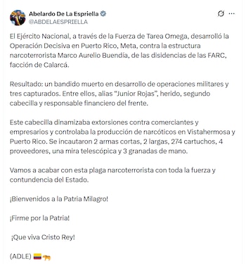 El presidente respaldó la labor de las Fuerzas Militares para la detención de los tres subversivos - crédito @ABDELASPRIELLA/X