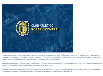 Comunicado oficial difundido por Rosario Central