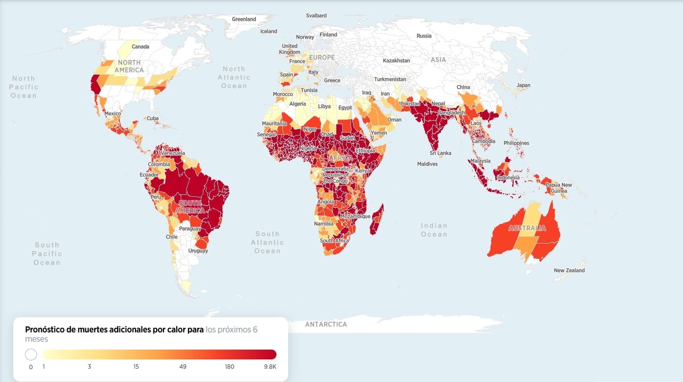 El Climate Impact Lab calcula que el actual Super El Niño causará cerca de 857.000 muertes adicionales por calor extremo entre junio de 2026 y marzo de 2027. (Climate Impact Lab)