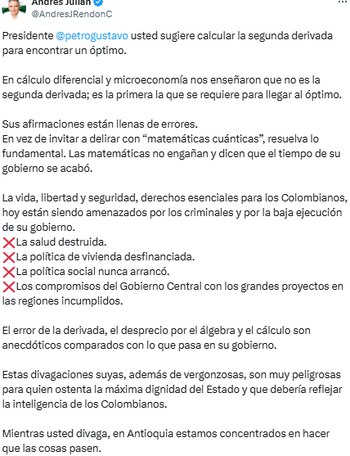 El gobernador de Antioquia cuestionó