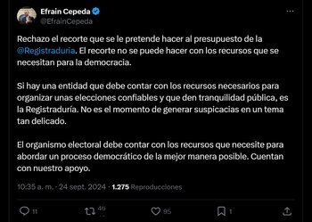 El presidente del Senado rechazó la idea del Gobierno de reducir el presupuesto en más de 2.5 billones a la Registraduría Nacional - crédito red social X