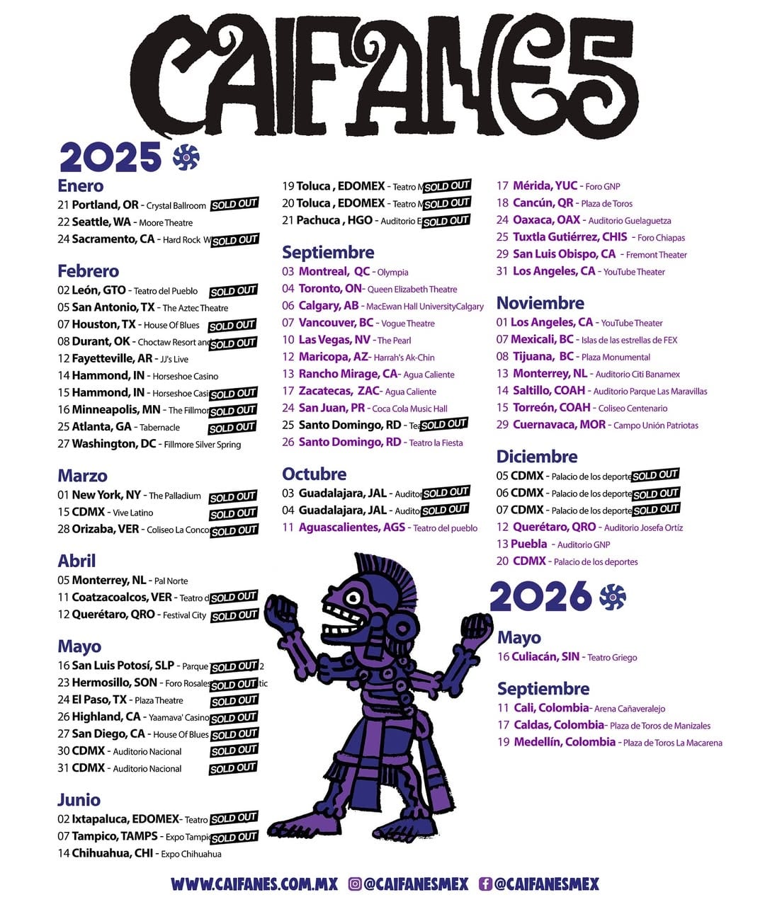 la agrupación mexicana visitará Cali, Manizales y Medellín en septiembre de 2026 - crédito @caifanes/Instagram