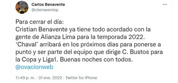 Publicación de periodista Carlos Benavente