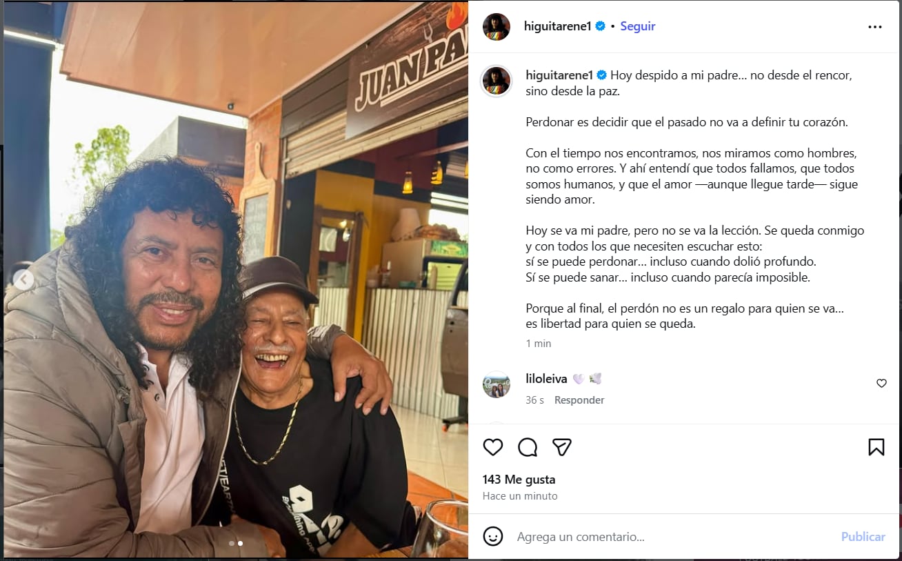 Post de René Higuitá donde informa la muerte de su padre - crédito Instagram