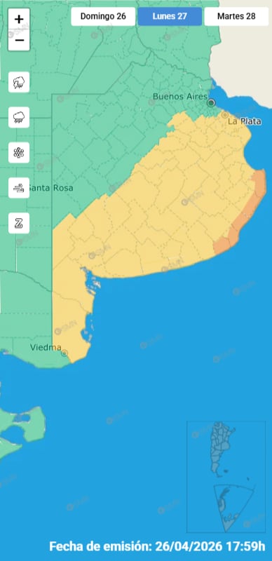 El SMN mantiene alertas vigentes por vientos en gran parte del territorio bonaerense