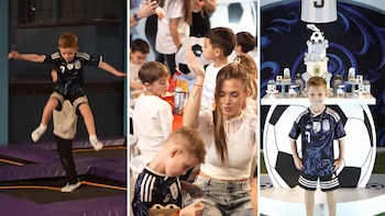 La fiesta de Bautista, el hijo de Rodrigo De Paul y Cami Homs: torta de varios pisos, “Bauti Store” y personajes de la selección
