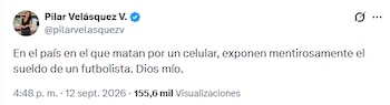 Una de las primeras críticas que tuvo Felipe Sierra por filtrar un supuesto salario de James Rodríguez fue hecha por Pilar Velásquez, periodista de Win Sports - crédito @pilarvelasquezv/X