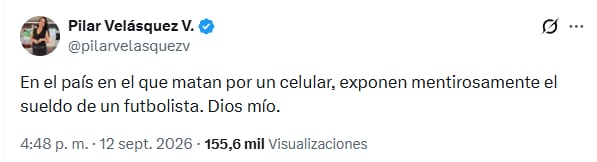 Una de las primeras críticas que tuvo Felipe Sierra por filtrar un supuesto salario de James Rodríguez fue hecha por Pilar Velásquez, periodista de Win Sports - crédito @pilarvelasquezv/X