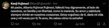 Kenji Fujimori lamentó la muerte