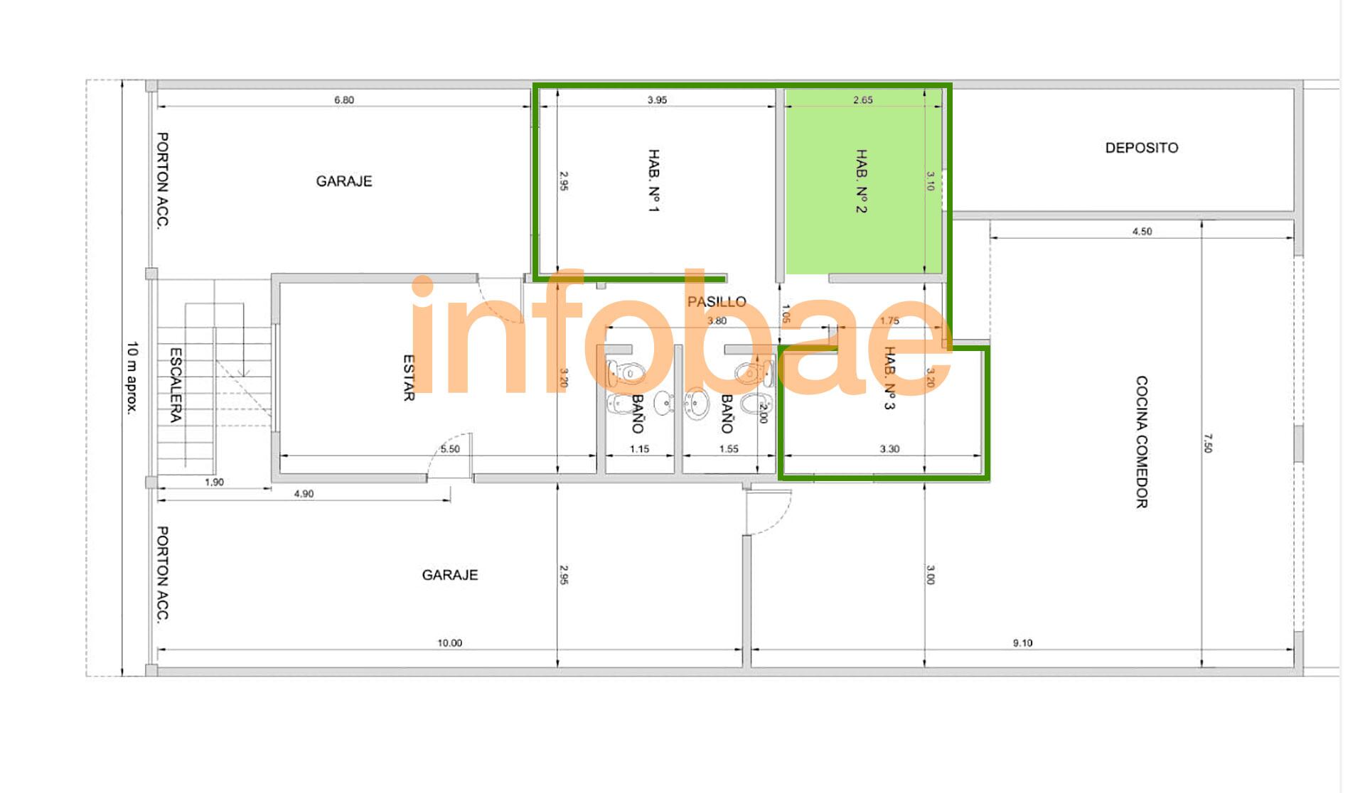 La habitación de la casa de los Sena, en la que se presume que Cecilia habría sido asesinada. Luego, su cuerpo fue trasladado a la habitación contigua, la N°3, según se ve en el plano