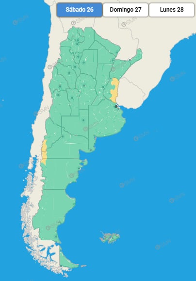 El Servicio Meteorológico Nacional emitió una alerta amarilla por tormentas con eventual caída de granizo para el este de la provincia de Entre Ríos.