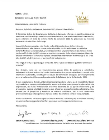 Comunicado oficial del Comité Departamental