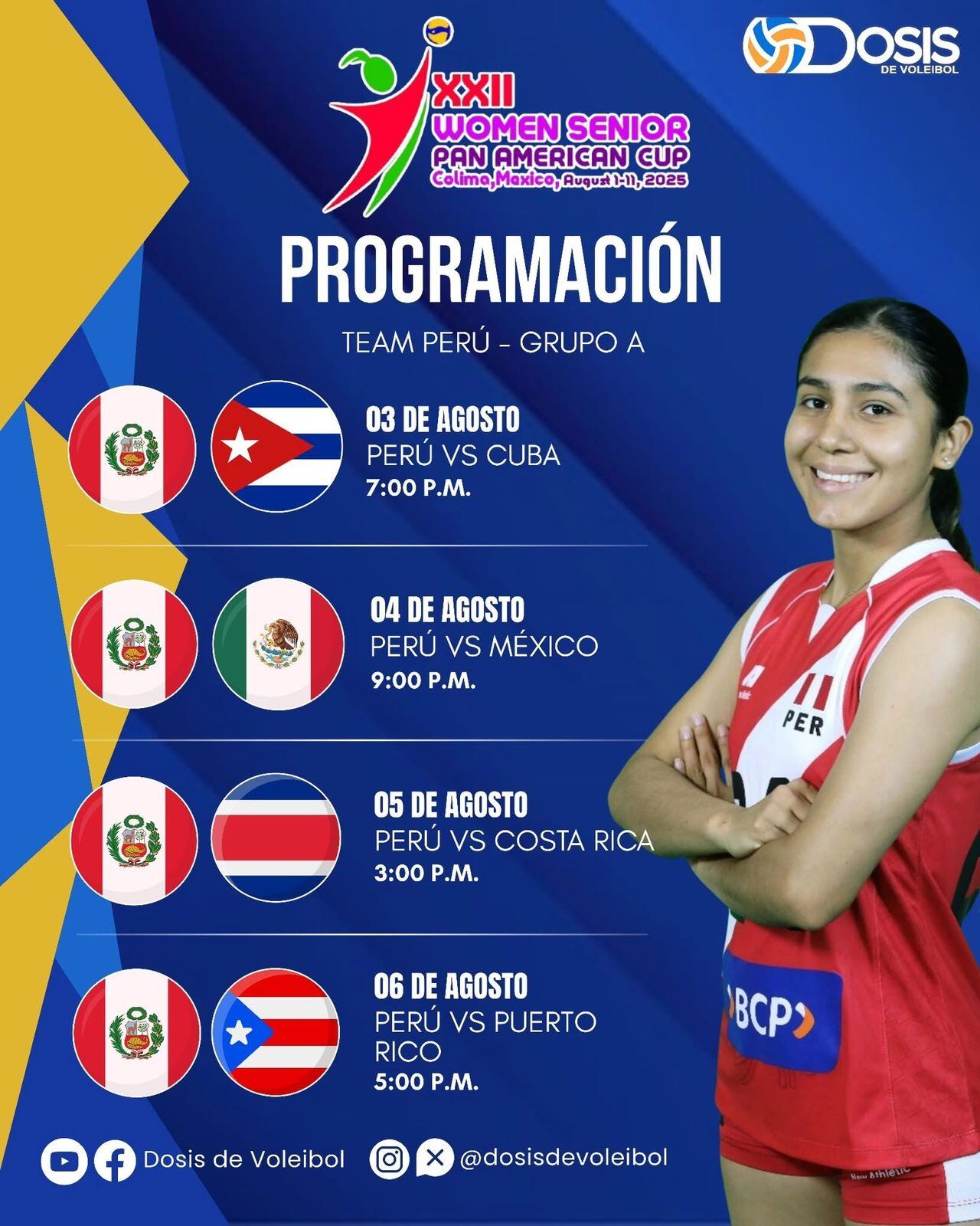 Programación de los partidos de Perú en la Copa Panamericana de Vóley 2025. Crédito: Dosis de Voleibol
