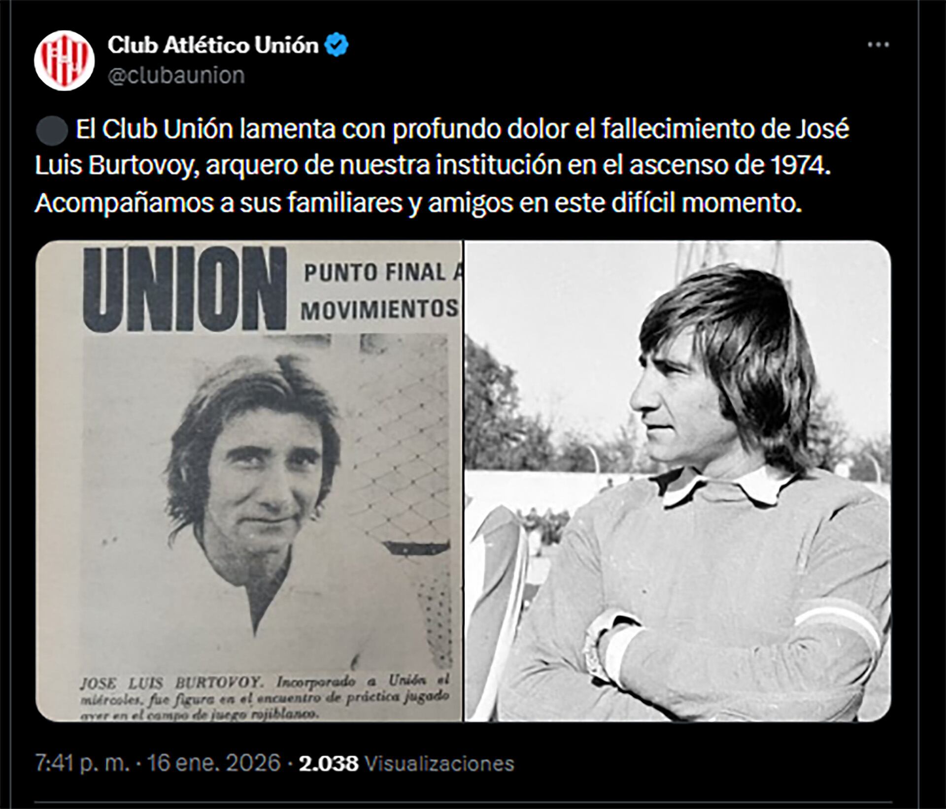 El mensaje de Unión tras la muerte de José Luis Burtovoy