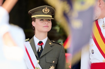 MARIN, SPAIN - JULY 16: Crown Princess Leonor of Spain attends the delivery of Royal offices of employment at the Naval Military School on July 16, 2024 in Marin, Spain. (Photo by Carlos Alvarez/Getty Images)