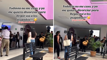 VIDEO | Mujer sale del juzgado divorciada y le dedica “El Mono de Alambre” a su exesposo con mariachi