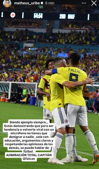 El volante de Atlético Nacional se refirió al máximo goleador histórico de la selección Colombia en su nuevo rol-crédito @matheus_uribe/Instagram